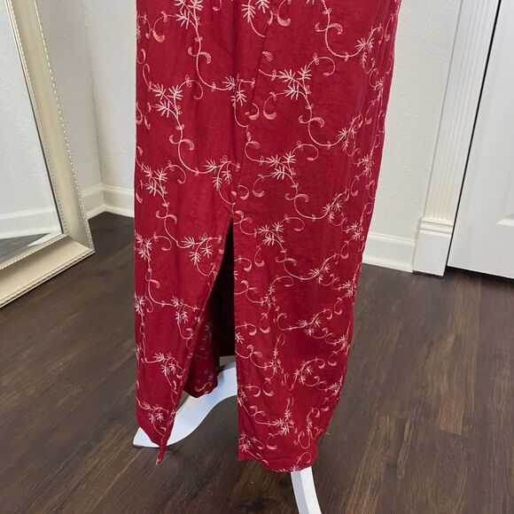 Romantic Linen Flower Embroidered Midi Maxi Dress L Jane Ashley - Picture 5 of 7